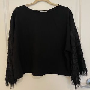 H&M Black Feather Sleeve Top